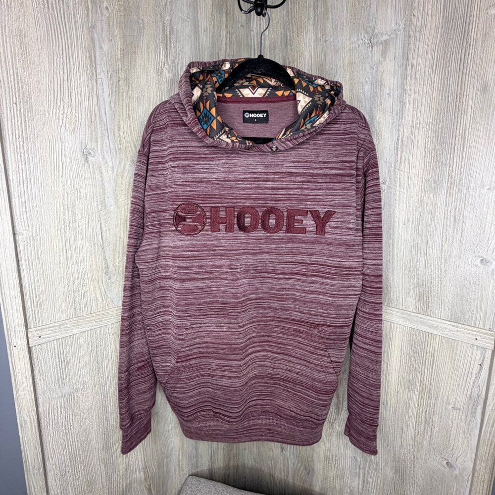 Hooey Mens Burgundy Hoodie with Aztec Pattern inside Hood